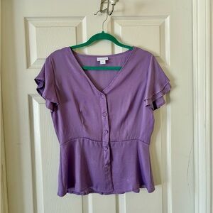 Women's Liz Claiborne Purple Button-Front Peplum Top Small